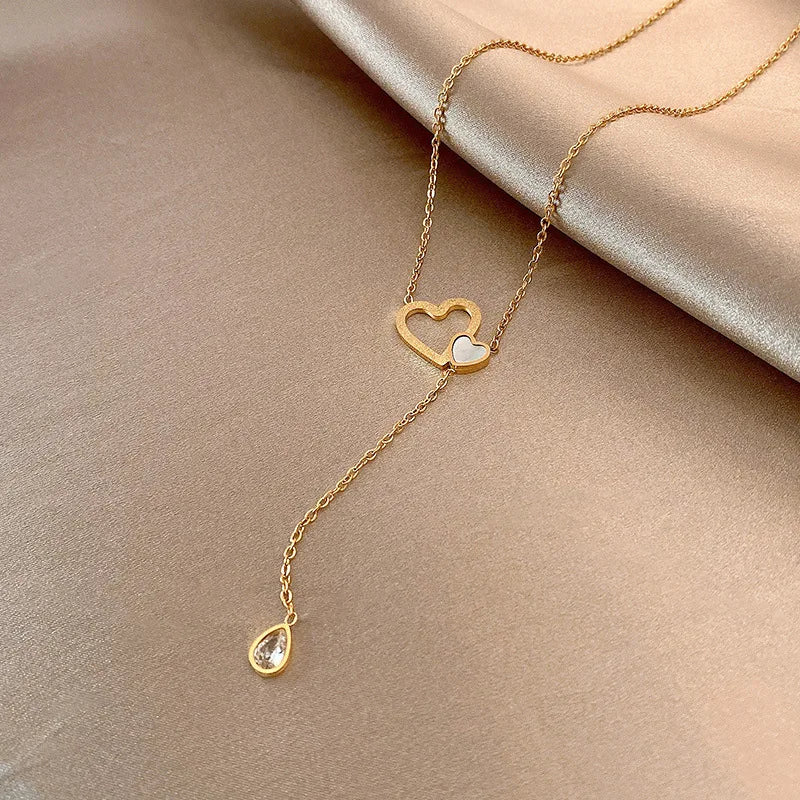 SC Fashion Design Luxury Gold Plated Necklace Heart Zircon Tassel Queen Necklace Stainless Steel Necklace for Women Jewelry