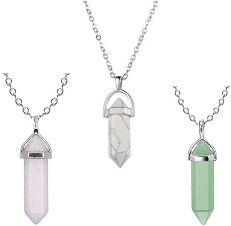 2022 Women Hexagonal Column Quartz Necklaces Pendants Vintage Natural Stone Bullet Crystal Necklace for Women Collares De Moda