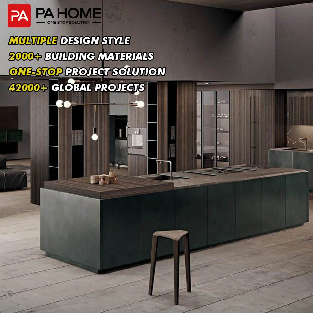 PA Italian Luxury Design Custom Kitchen Cabinets Modern Apartment Furniture Solution Complete Set Kitchen Cabinetry for Projects