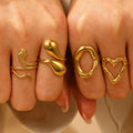 Stainless Steel Hollow Out Heart Snake Rings for Women Trendy Ladies Finger Ring Accessories on Hand 2025 Female Fashion Jewelry