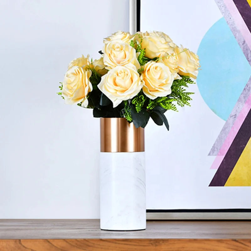 New Design Nordic Style Vase Home Decoration Custom Modern Wedding Marble Vases for Flower Marble Pot with Hardware Liner