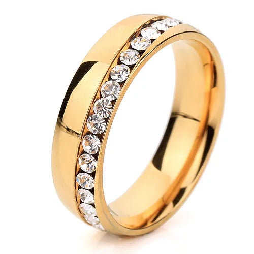 Fashion Stainless Steel Crystal Zircon Rings Engagement 18K Golen Plated Wedding Ring for Women