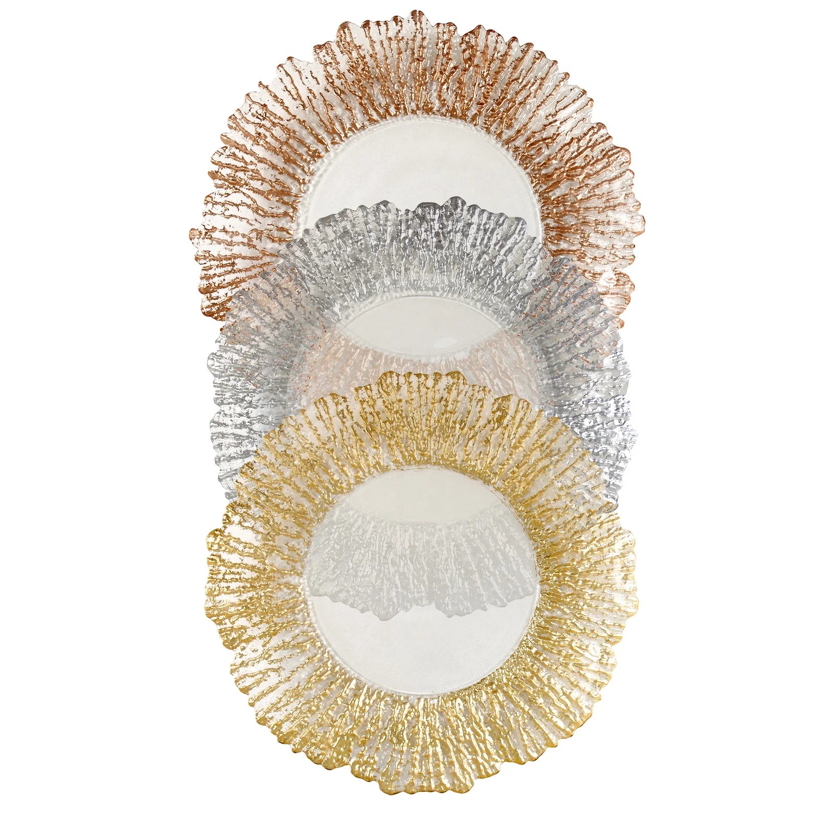 Wedding Party Banquet Tree Texture Irregular Plate Decorative Sliver Gold Silver Clear Glass Charger Plates for Wedding Party