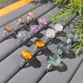 Jewellery Stones 925 Silver Plated Prong Set Oval Gemstone Simple Finger Rings Nautral Phantom Quartz Fluorite Crystal for Women
