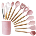 12 PCS Nonstick Silicone Kitchen Utensil Set 800g Wholesale Food-Grade Wooden Handle Eco-Friendly Dishwasher Safe Baking Cooking