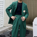 Wholesale Retro Micro Loose Green Suit for Men Double Breasted Mens Business Formal Suits Set