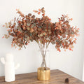 Y-M019 High Quality Artificial Silk Eucalyptus Leaves Stems for Wedding Autumn Color Coffee Brown Dark Red Decoration