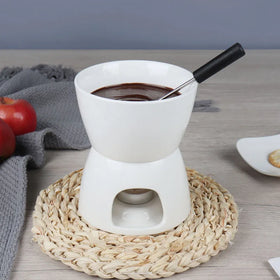 Custom Ceramic Fondue Pot Swiss Cheese Chocolate Melting Hotpot Fondue Set With Fork