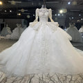 Jancember MN130 Ivory Long Slessves High Ball Gown Pleat Sequined Bride Dresses Wedding