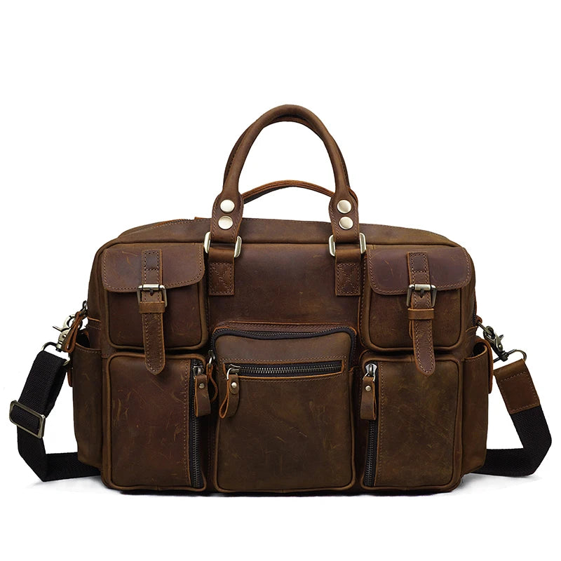 Vintage Waterproof Genuine Leather Multi-pocket Business Suitcase Leather Bag for Lawyers Outdoor Handbags Bags