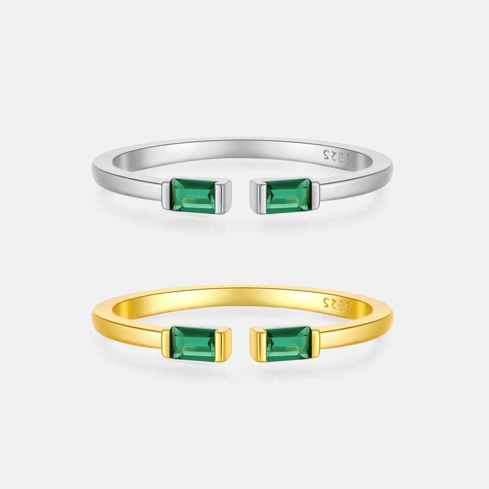 FUAMAY Fashion Gold Plated 925 Sterling Silver Simple Ring Minimalist Green Zircon Square Ring