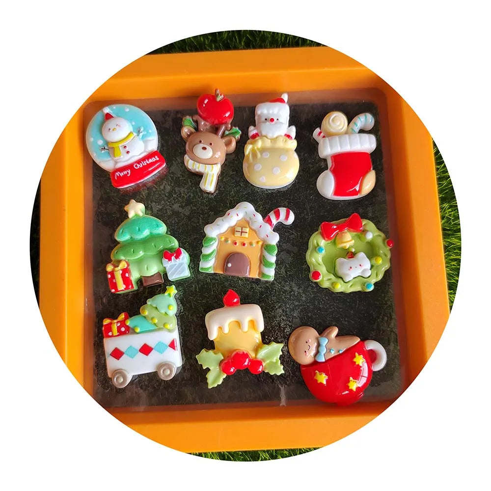 New 100Pcs Christmas Theme Resin Slime Charms Flatback Button Embellishments for Craft Making Scrapbooking Religious Souvenir