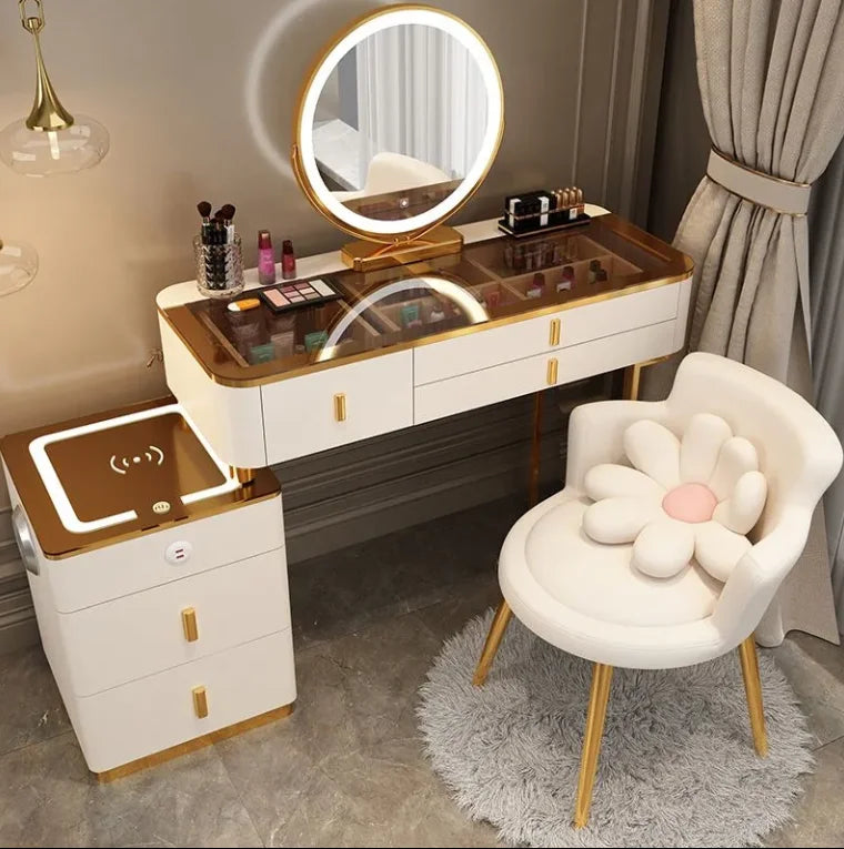 Bedroom Led Light Mirror Wood Dresser Desk Table Side Cabinet Drawer Princess Dressing Makeup Vanity Table Schminktisch Tocador