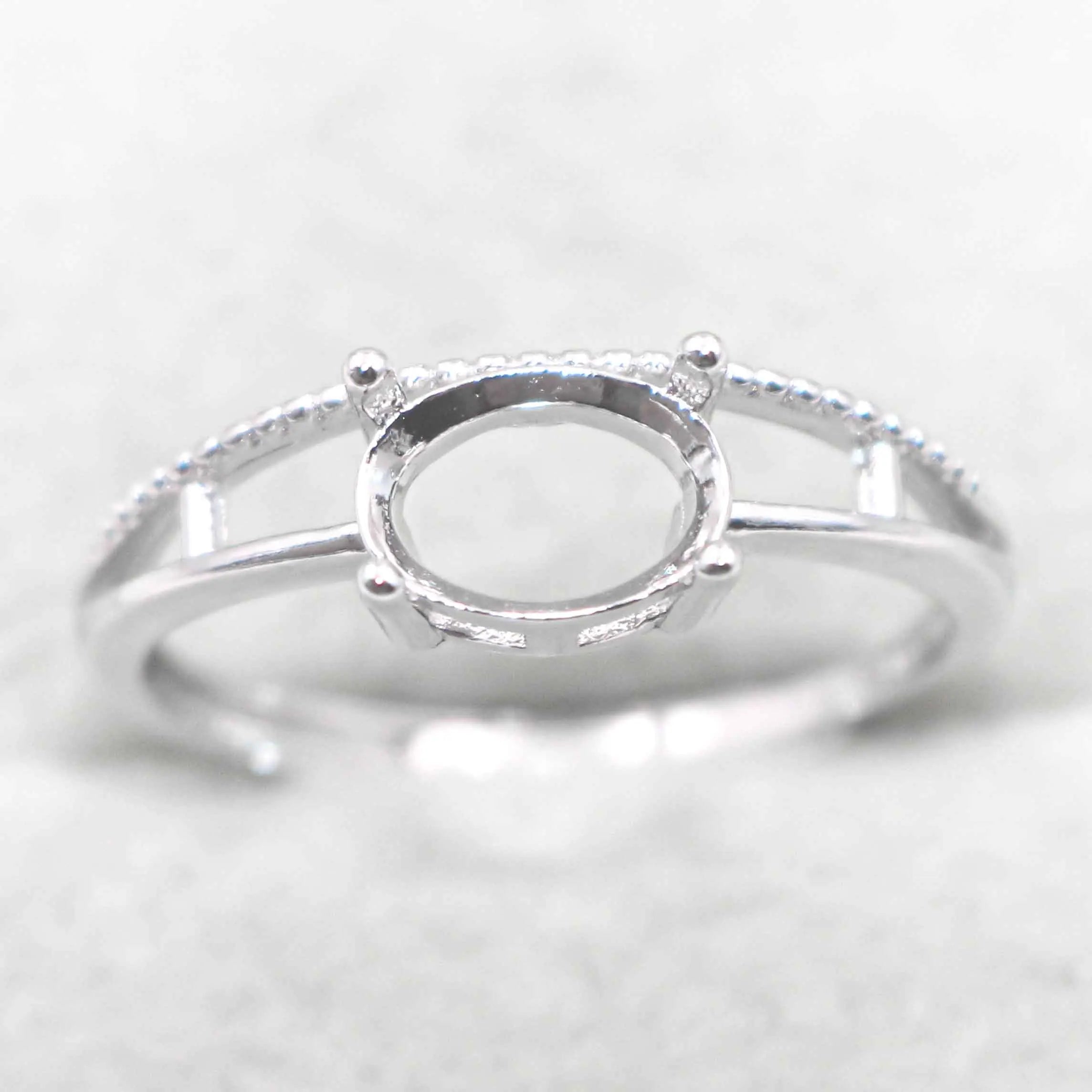 Sterling Silver 6*8mm Semi Mount Ring Empty Frame Blank Support Claw Setting S925 Base Holder Without Center Stone for DIY Inlay