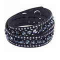 YNI-14 Wholesale Handmade Hand Jewelry Women Velvet Crystal Big Diamond Irregular Natural Leather Wrap Button Bracelet