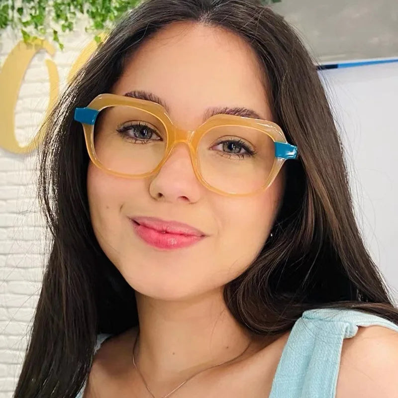 UNOC 2023 New Fashion TR90 Ladies Computer Glasses Small Optical Frame Color Matching Anti Blue Light Blocking White Yellow
