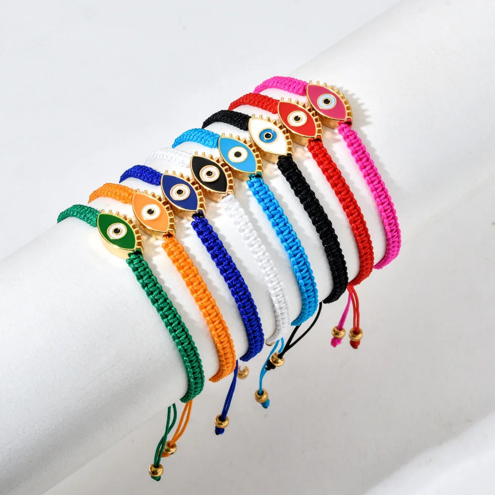 2023 Hot Sale Oil Drop Turkish Colorful Eye Bracelet Multi Color Enamel Evil Eyes Rope Braided Bracelet