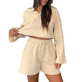Cotton Long Sleeve Womens Hoodie and Jogger Set High Quality Blank Hoodie Shorts Two Piece Set Women Clothing