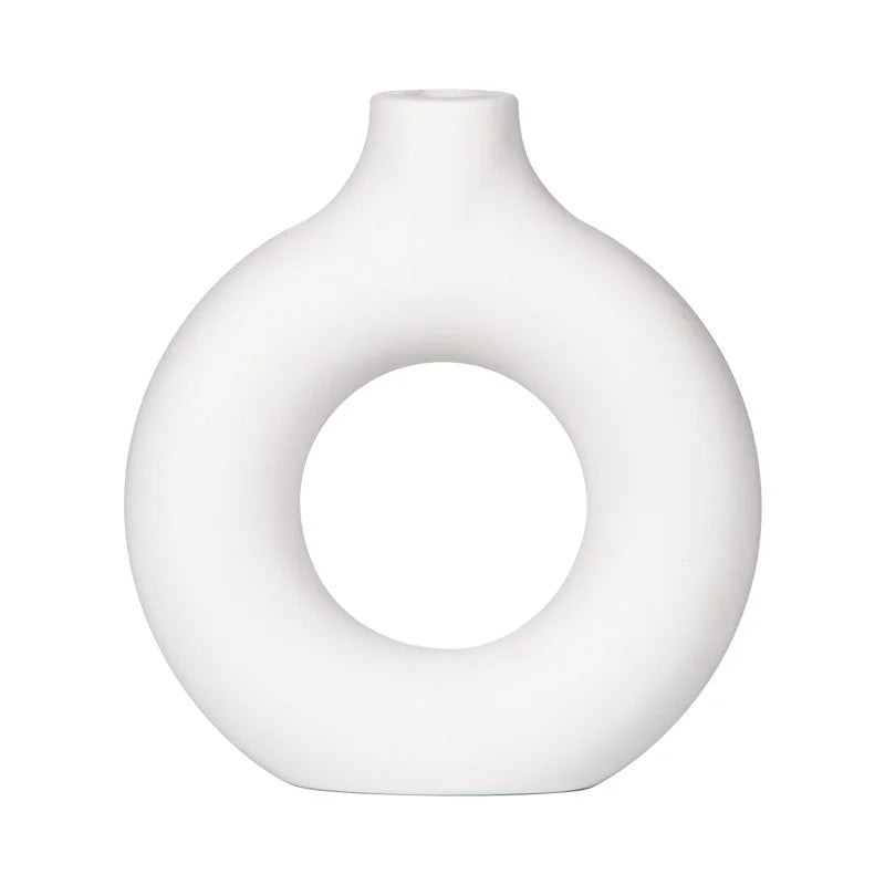 Two-Half Splicing Donut Plastic Vase Eco-friendly White & Black Modern Decorative Ornament for Wedding and Living Room MegaBDM