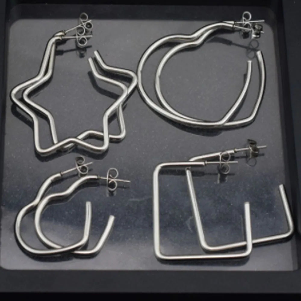 Fashion Stainless Steel Geometric Star Heart square Dangle Hoop Earring Jewelry Earrings Hoops for Women