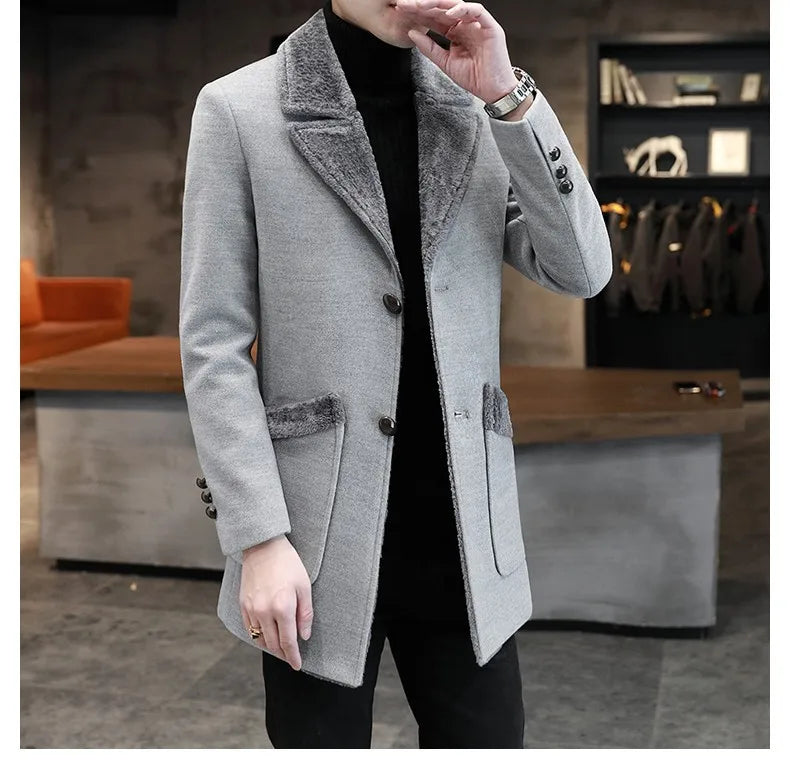 M-5XL New Autumn and Winter Fur Integrated Men's Coat Coat Small Suit Windbreaker Casual Business Fashion Men's Clothing Jacket