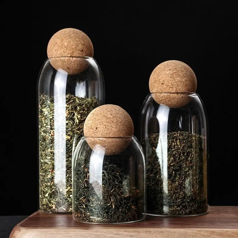 Branded Luxury Glass Storage Jar Set 500ML 800ML 1200ML Ball Lid Spice Food Fresh Kitchen Canister Storage Containers
