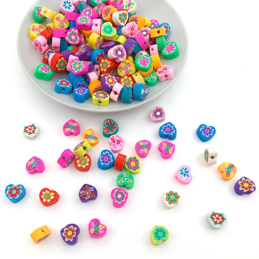 Polymer Clay Spacer Beads Mixed Color Fruit Cartoon Letters Perforated Loose Beads Clay for Bracelets Making