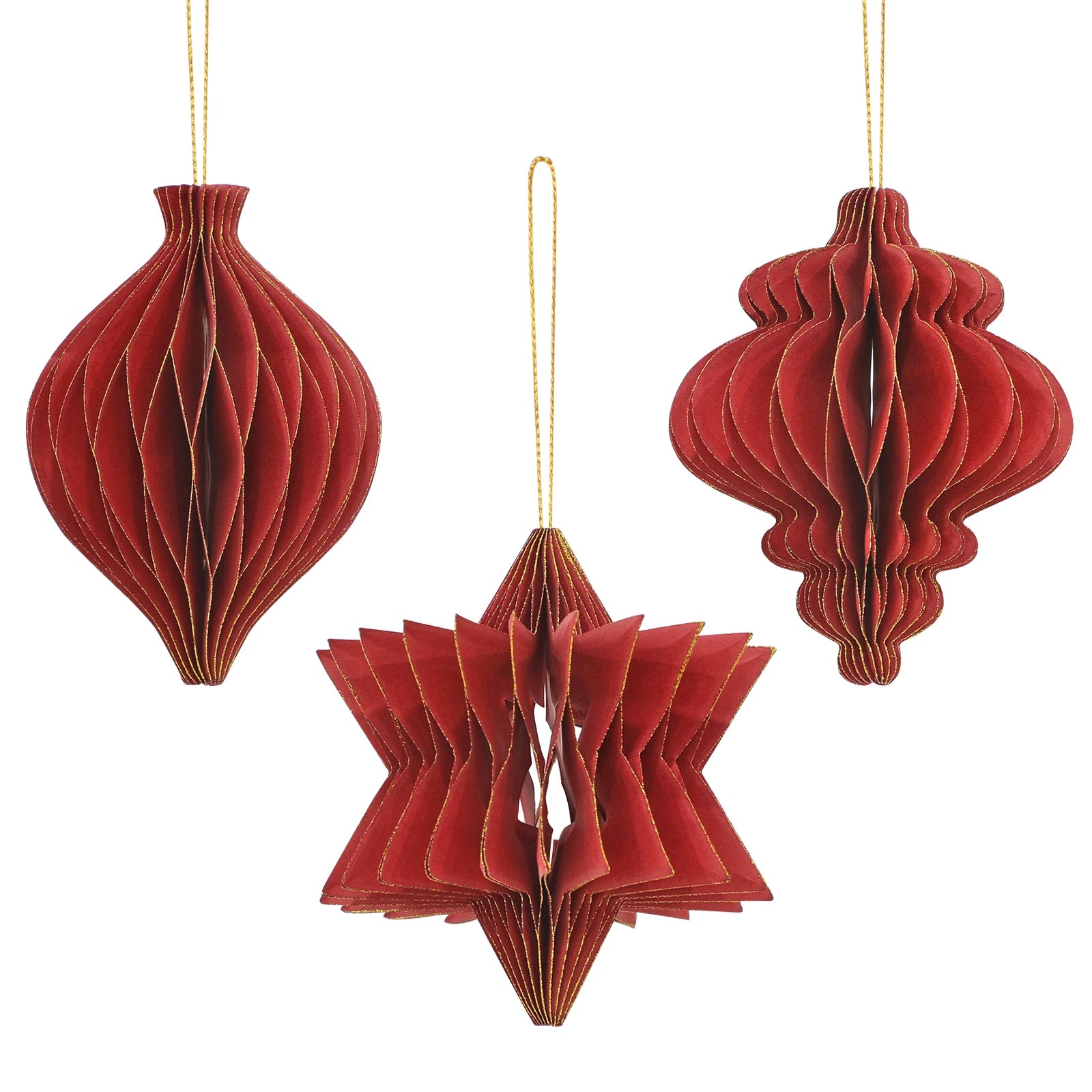 Customized Drop Star Lantern Shape Eco-friendly Paper Honeycomb Magnetic Christmas Hanging Holiday Decorations
