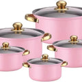 10-Piece Classic Stainless Steel Cookware Set Gold Handle Includes Kitchen Pots Pans Casseroles Glass Soup Eco-Friendly Metal