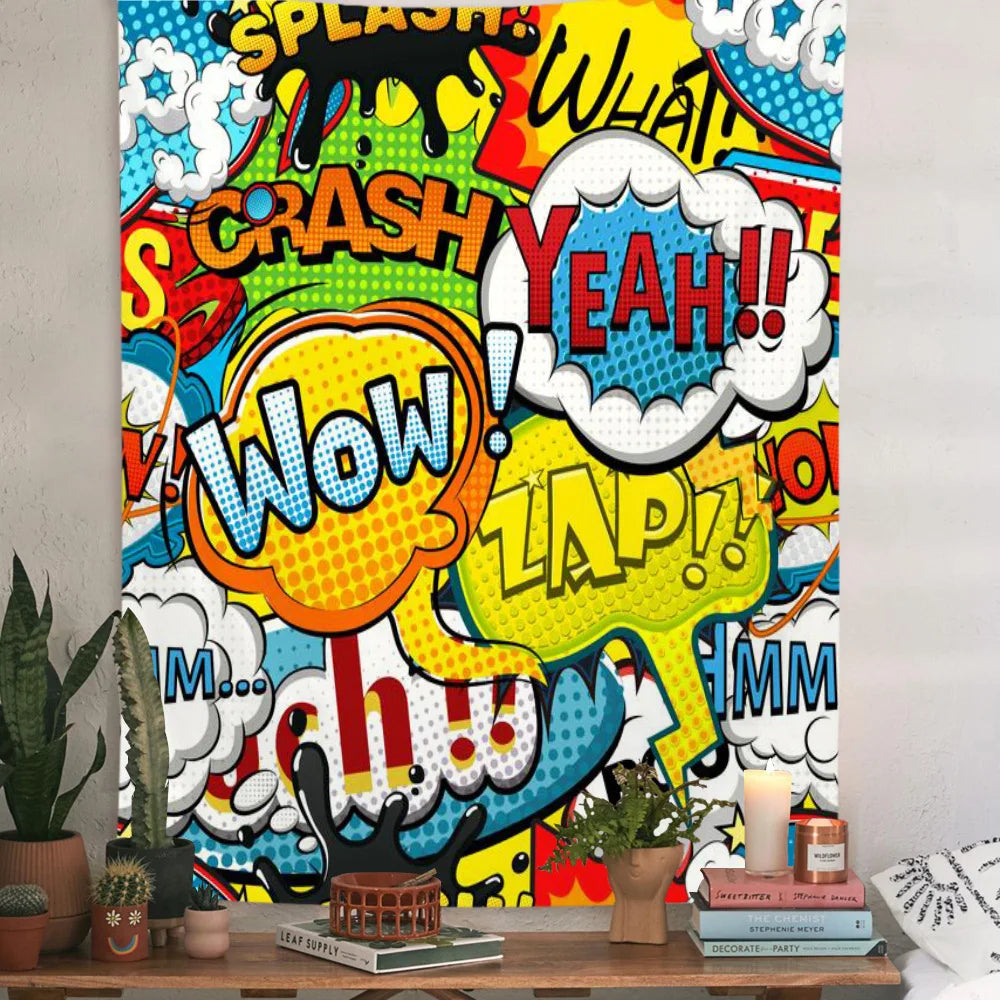 Background Home Room Wall Art Graffiti Colorful Letter Tapestry Wall Hanging Table Cloth