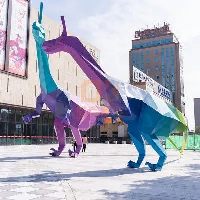 Geometric Section Outdoor Theme Park Decoration Giant Resin Fiberglass Modern Hand-painted Dinosaur Statue Art Collectible