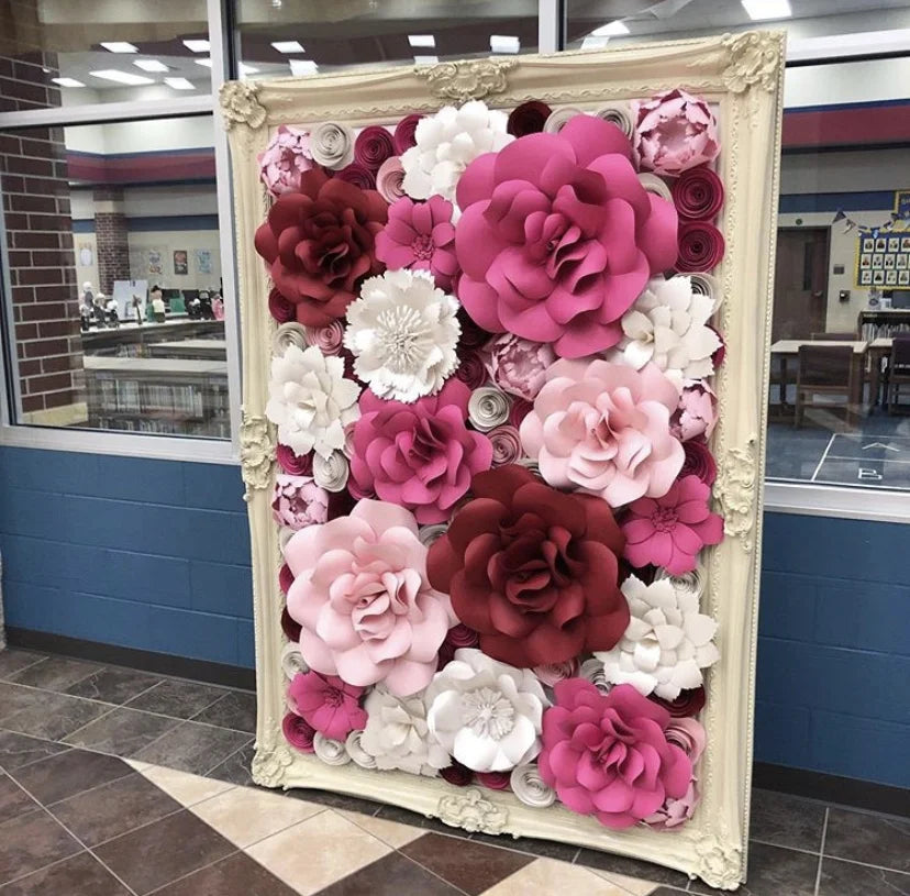 M-1429 Customized Shape and Size Wedding Decor 50cm Pink Paper Flower Stems and Leaves