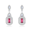 Vintage 925 Sterling Silver Red Synthetic Stone Drop Earrings for Women Cubic Zirconia Gemstone Silver Jewelry Anniversary Gifts