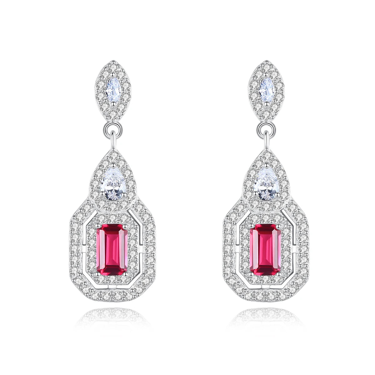 Vintage 925 Sterling Silver Red Synthetic Stone Drop Earrings for Women Cubic Zirconia Gemstone Silver Jewelry Anniversary Gifts