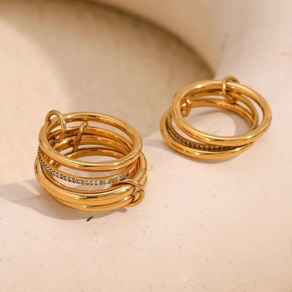 Anillo De Acero Inoxidable Multilayer Hoop Zircon Ring 18k Gold Plated Stainless Steel Jewelry Statement Ring Inlaid Zircon Ring