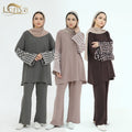 Manufacturer's Hot Selling Plus Size 2pcs Set Solid Color Muslim Ethnic Casual Top Pants for Women Breathable for Spring Autumn
