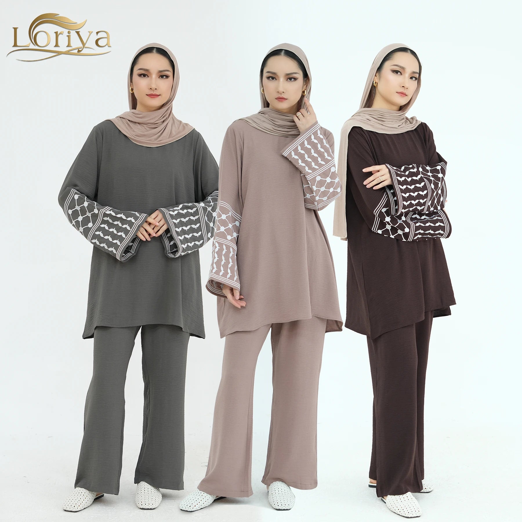Manufacturer's Hot Selling Plus Size 2pcs Set Solid Color Muslim Ethnic Casual Top Pants for Women Breathable for Spring Autumn