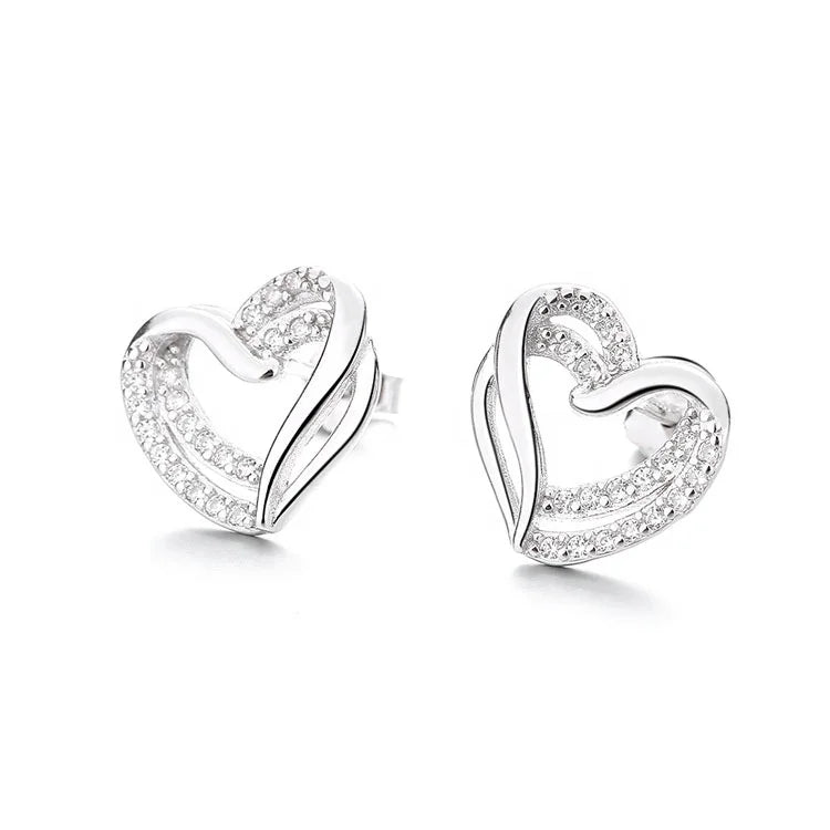 Valentine 's Day Jewelry Gift for Women Sterling Silver 925 Heart Shape Stud Earring Design Piercing Earrings Jewelry for Lover