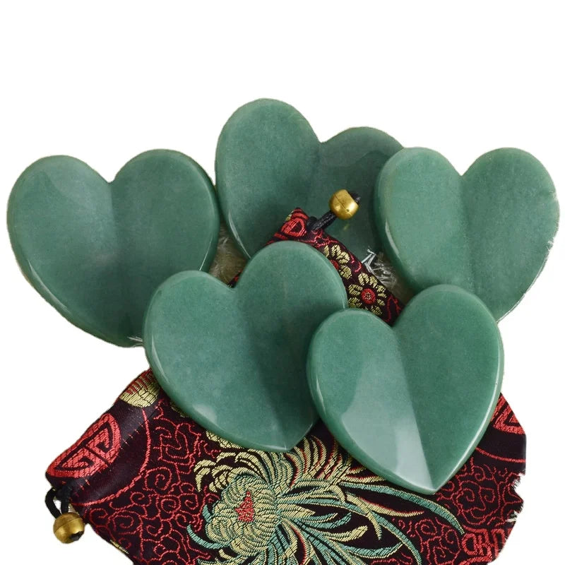 HY Green Aventurine Gua Sha Board Concave Heart Shape for Body Back Face Massage Spoon MegaBDM