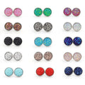 Wholesale Handmade Resin Time Gem Earrings Women Fashion 10mm Cabochon Stainless Steel Flashing Drusy Stud Earrings for Girls