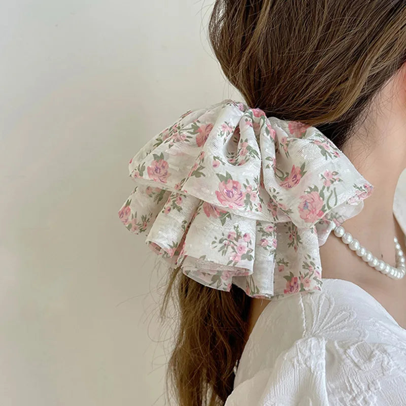 Oversize Large Scrunchies Ropes Hair Ties Elastics Ponytail Holders Floral Headbands for Women Girls