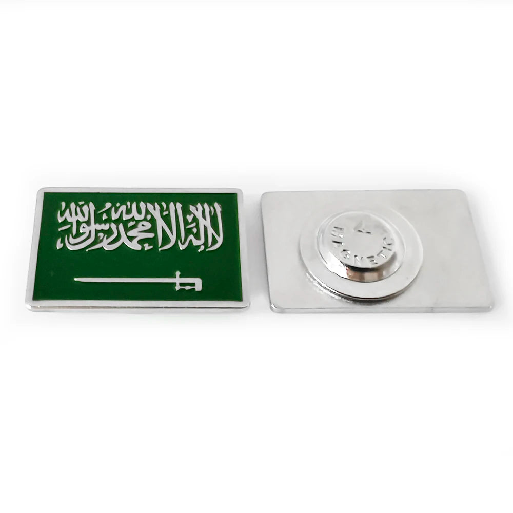Ready Stock Enamel Saudi Flag Shape Magnetic Pin Badges Low MOQ Cheap Price KSA Brooch for Saudi Saudi Arabia Flag Day