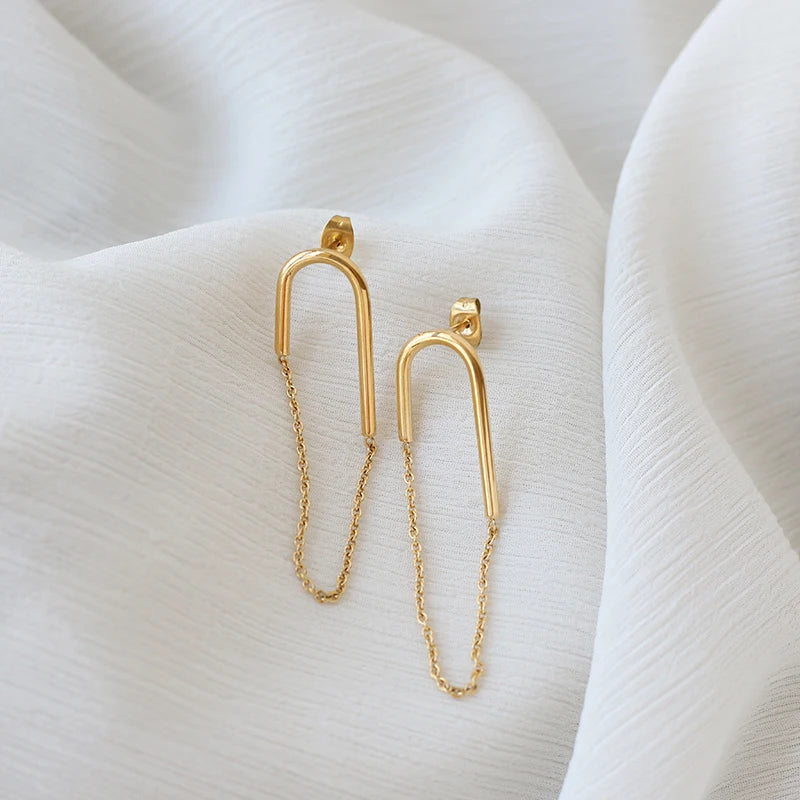 Simple Design Stainless Steel Link Chain Dangle Earrings Wholesale Chain Connected Link Hoops Earrings for Women Daily Life