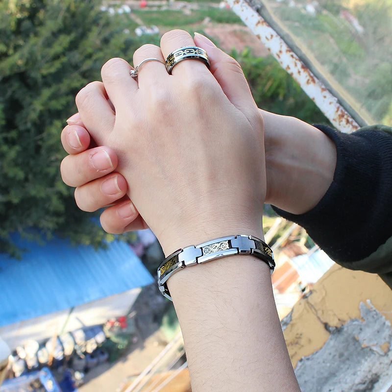 Fashion Pretty Charm Tungsten New Design 20.5cm Cool Bracelet with 8mm Ring Set for Man Woman Birthday Gife