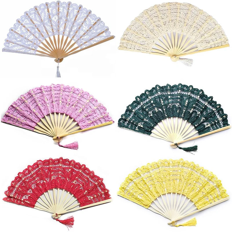 Wholesale Bamboo Crafts Folding Fan Party Wedding Favors Lace Hand Fans Perfect for Outdoor Wedding Bridal Fans