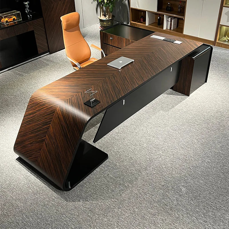 Modern Extendable L-shaped Wooden Panel Office Desk with 2m High Gloss Table Top MDF Construction Commercial Use