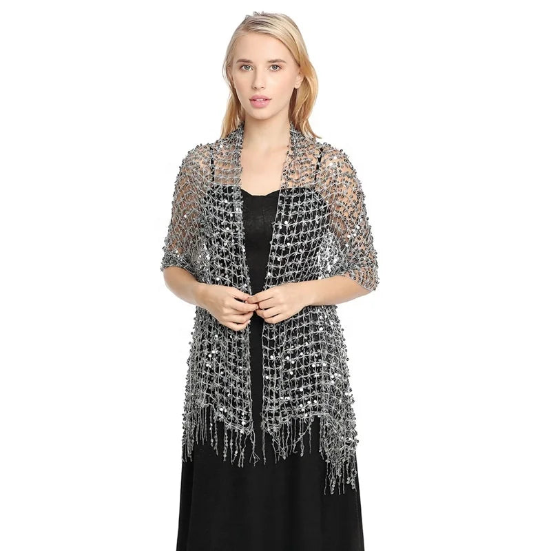 MIO Women Glittering Scarf Mesh Sequin Party Wedding Evening Shawl Wrap for Elegant Women Lady