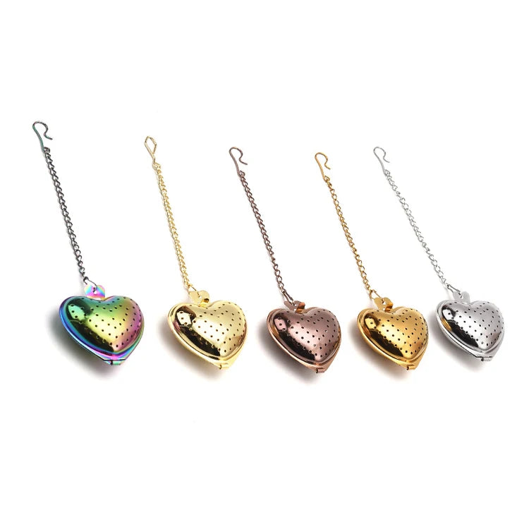 Custom Logo Heart-Shaped Tea Infuser Strainer Eco-Friendly Stainless Steel Chain Classic Design Tea Tool Filter Food Use