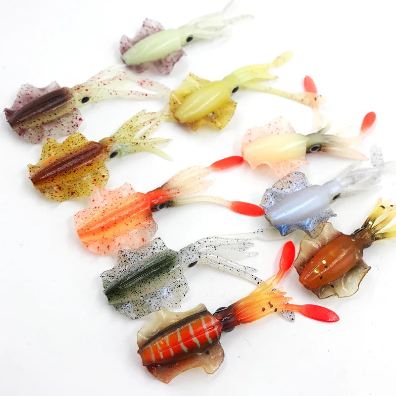 Manufacturer Wholesale 7cm 2g Mini Soft Plastic Squid Lures Glow Night Artificial Baits for Sea Fishing Attracting Perch Octopus