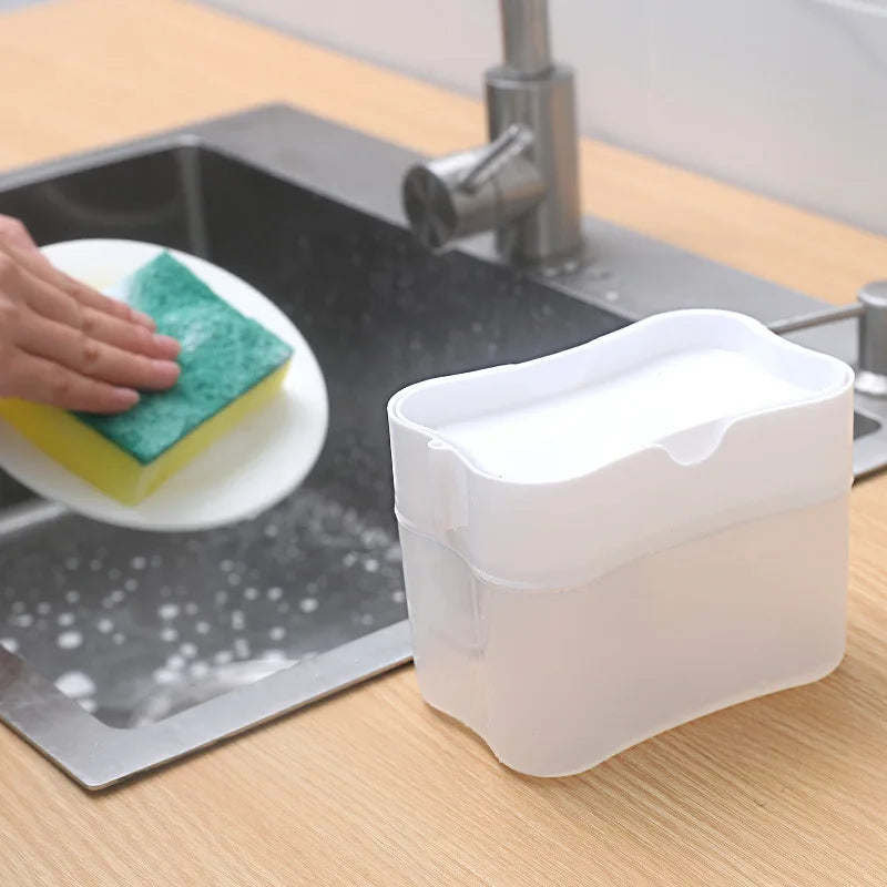 Custom Logo 2 in 1 Kitchen Sink Caddy Brushed Hand Dish Washing Sponge Holder Plastic Soap Dispenser